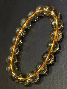 Genuine Natural Brazil Gold Rutilated Quartz Stretch Times Beads Bracelet11mm - Picture 1 of 6