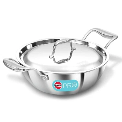 Hawkins Pro Triply Stainless Steel 22 cm, 2,5 Ltr, Deep Fry Pan/Kadai - Spedi... - Immagine 1 di 4