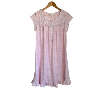 Eileen West Womens Floral Short Sleeve Nightgown Sz Small Pink Ruffle Hem - Picture 1 of 6