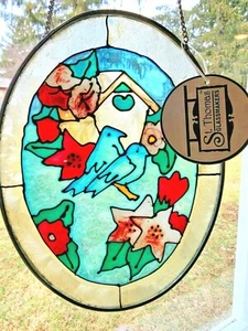 St Thomas Glassmakers Buntglas Blauvögel Vogelhaus Blumen Sonnenfänger Neu mit Etikett - Bild 1 von 7