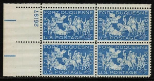 US USA Sc# 1123 MNH FVF PLATE # BLOCK Fort Duquesne Horses Soldiers Flag Rifle - Picture 1 of 1