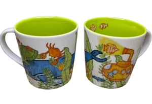 Set of 2 STARBUCKS 2010 Yellow Submarine Coffee Cups Under the Sea turtle whale - Picture 1 of 4