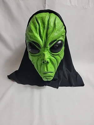 Vintage Alien Hooded Rubber Mask Flexible Adult Green Being Halloween ET - Image 1 of 4