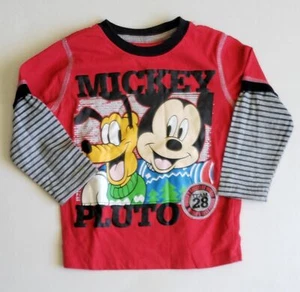 Disney Shirt Mickey & Pluto Boys Toddler 2T Graphic Red Striped Long Sleeve - Picture 1 of 1