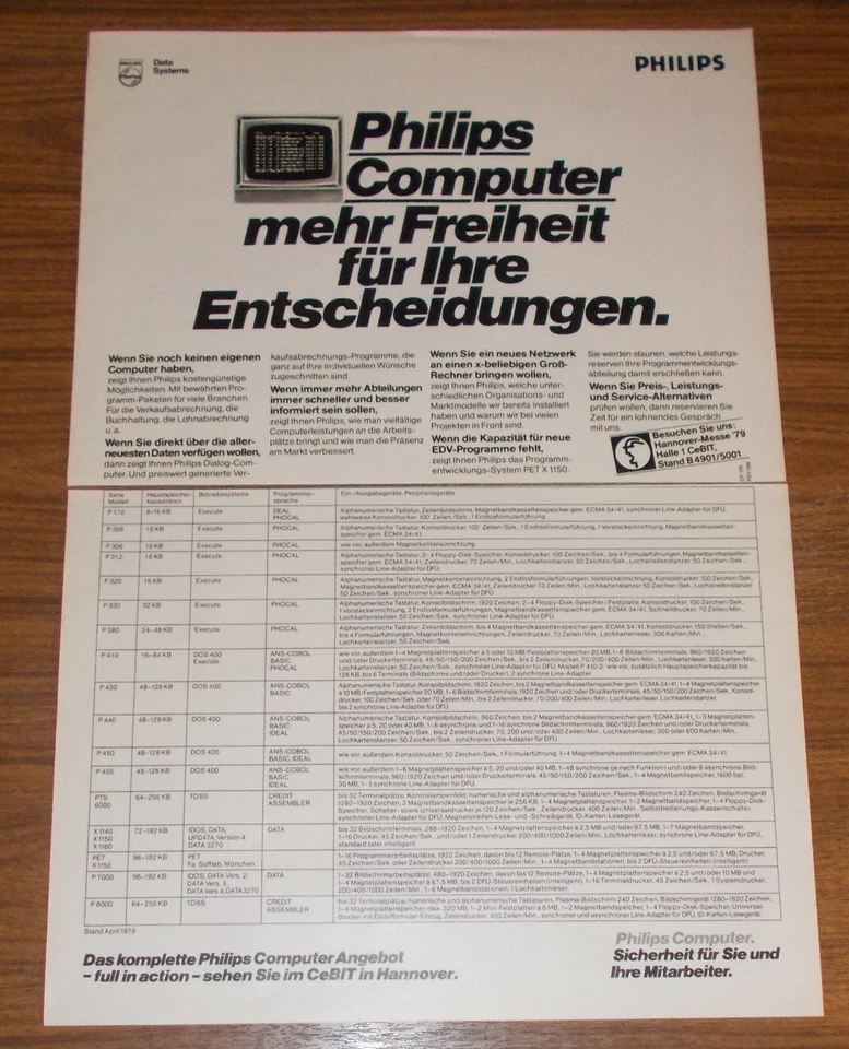 Seltene Werbung PHILIPS P170 X 1160 P 8000 Mehr Freiheit für Entscheidungen 1979 - Image 1 of 1