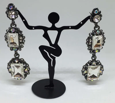 Pendientes Piedras Vidrio Facetado Estrás Gota Cuelga Pistola Metal Gris Amrita Par Foto 1 de 3