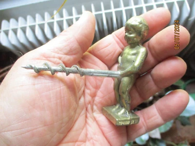 Ancien Tire Bouchon Bronze au Manneken Pis vrille zizi acier - Photo 1/4