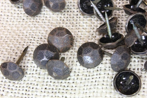 30 Vintage 7/16” Hammered Upholstery Nails Antique Brass Color Round Domed Tacks Cover