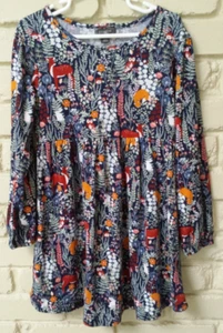 Picapino Dress Long Sleeves Elastic Cuffs Woodland Animal Print Girls Size 6 c - Picture 1 of 8