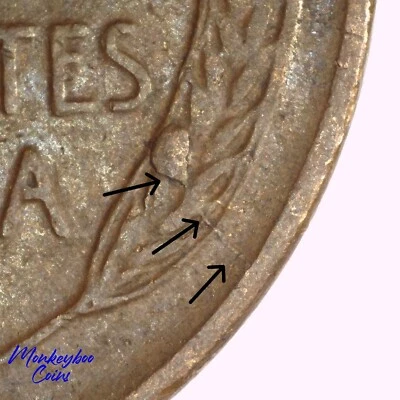 1957 Lincoln Wheat Cent - Reverse Die Crack and Die Chip - Rare Error Coin - Image 1 of 4