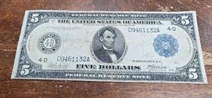 1914 US $5 Five Dollar Saddle Blanket Federal Reserve Note - Picture 1 of 8