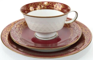 Gedeck Reichenbach Kaffee Sammeltasse Teller Porzellan Rot Gold Dekor Barock 3er - Bild 1 von 4