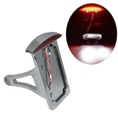 Chrome Motorcycle Side Mount License Plate Bracket Tail Brake Light For Harley - Image 1 of 4