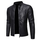 Men's Stand Collar Slim Fit Zip Coats Motorcycle Jacket PU Leather Outwear Tops
