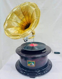 Brass Vintage Carved Design Gramophone Player Working Gramophone Record - Picture 1 of 12