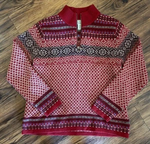 LL Bean Sweater Mens XL Reg Fair Isle Nordic 100% Lambswool Quarter Zip 0 BHT2 - Picture 1 of 5