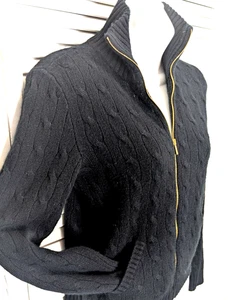 Ralph Lauren Black Label Kaschmir Pullover mit durchgehendem Reißverschluss Zopfmuster Damen mittlere Taschen - Bild 1 von 17