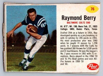 1962 Post Cereal #76 Raymond Berry Baltimore Colts - Image 1 of 3