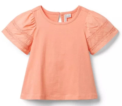 JANIE and JACK  Puff Sleeve Lace Trimmed Top - Pumpkin - NWT Girls 6 - Image 1 of 4