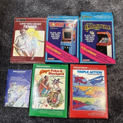 Intellivision 5 Game Lot: Tennis, Donkey Long, Carnival, Poker, Triple Action - Image 1 of 4