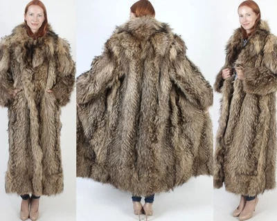 Vintage Full Length EVANS Tanuki Fur Coat Long Winter Brown Raccoon Ski Jacket - Image 1 of 4