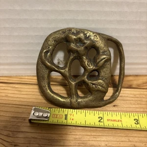 Original Vintage Belt Buckle Solid Brass 70’s Floral Design Signed Solid (a14 - Picture 1 of 7