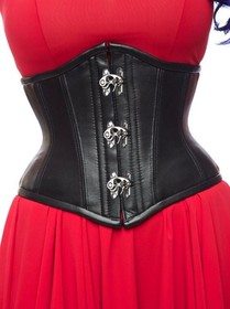 Women Black Genuine Leather Underbust Corset Steel Boned Waist Trainer