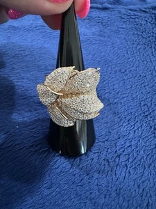 Sonia B GJM Gold Plated Sterling Silver 925 Cubic Zirconia Pave Set Ring, 8.5 - Picture 1 of 11