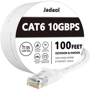Cat 6 Ethernet Cable 100 ft, Outdoor & Indoor 10Gbps Support Cat8 Cat7 Networ... - Picture 1 of 6
