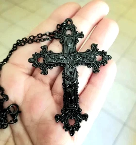 Large Black Cross Necklace Large Cross Pendant Necklace Gothic Cross Necklace - Picture 1 of 5