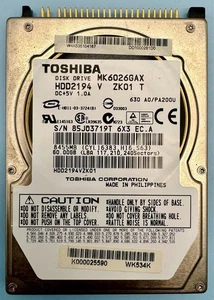 Toshiba MK6026GAX HDD2194 60GB 2.5" IDE 44pin HDD Drive Tested and Working - Afbeelding 1 van 2