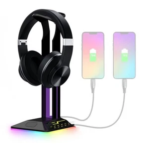 Supporto Stand Cuffie LED RGB + 2 USB – Ricarica Smartphone e Accessori - Foto 1 di 6