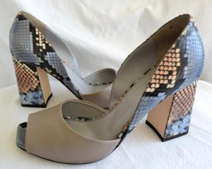 Pollini Multi Python Print & Taupe Leather Chunky Heel Sandal Shoe-37.5-Italy - Picture 1 of 12