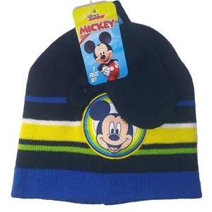 Disney Jr Mickey Mouse Jungen Wintermütze & passende Fäustlinge Set blau grün gelb - Bild 1 von 2