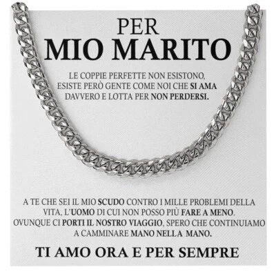 Collana Cubana Uomo Marito Regalo Anniversario - Cofanetto con DEDICA incluso - Immagine 1 di 4
