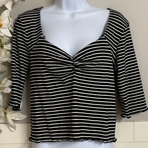 Wild Fable Mujer Prenda para el torso Blusa Corazón Sudadera Cuello Elástico Prenda para el torso recortada Rayas Camisa XXL - Imagen 1 de 5