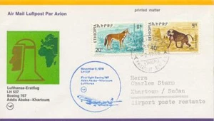 ETHIOPIA 1976 Lufthansa First Flight LH537 w Boeing 707 "ADDIS ABABA - KHARTOUM" - Picture 1 of 2