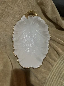Vtg Lenox Acanthus Leaf 13 3/4 Figural Oblong Serving Bowl/gold Accent No Flaws - Picture 1 of 2
