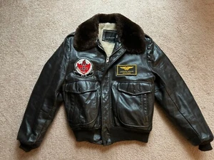 Vintage JC Penny Brown Leather Bomber Flight Jacket VT-3 Red Knights Size 42 - Picture 1 of 14