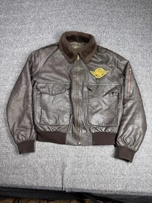 Holloway Leather Bomber Jacket Disabled American Veterans Mens M Brown Leather - Image 1 of 4