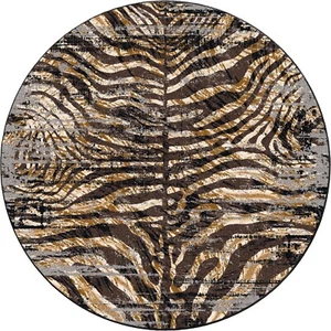Midnight Zebra Rawhide Country Home Farmhouse Area Rug 8' Round - Picture 1 of 2
