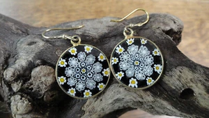 Millefiori Gold Vermeil gemarkt 925 Sterling Silber Murano Glas Ohrhänger - Bild 1 von 4