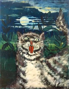 Antonio Ligabue: Gato con luna: impresión artística de calidad de archivo - Imagen 1 de 2