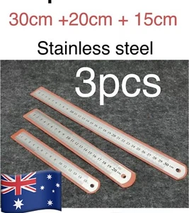 3pcs /Set Metal Ruler Stainless Steel Double Sided 15CM 20CM 30CM School Office - Picture 1 of 7