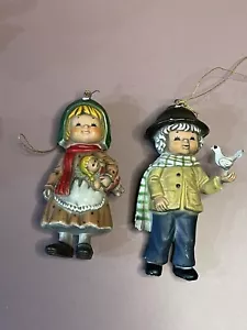 Vintage Bradford Exchange Boy w/ Bird & Girl w/ Doll 3” Christmas Ornaments - Picture 1 of 6