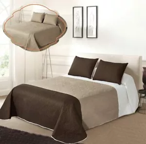 Brown Beige White Block Stripe 3 pc Quilt Set Bedspread Twin Full Queen King Bed - Picture 1 of 2
