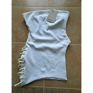 ¡Nuevo! AUKNOVVTY Blanco Corsé Vestido Sin Tirantes Lateral Con Cordones Talla L - Imagen 1 de 7