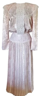 Rare VTG GUNNE SAX Jessica McClintock Bridal Dress Pleated Lace Light Pink Sz 8 - Image 1 of 4