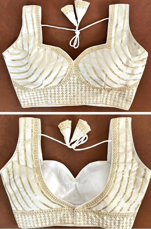 Women Wedding Wear Saree Lehenga Blouse choli Readymade spaghetti sari crop Top - Image 1 of 4