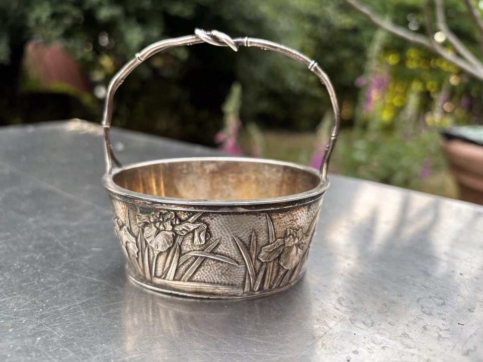 Ancien Panier Miyamoto Shoko argent sterling motif bambou Iris MEIJI TOKYO - Photo 1/4